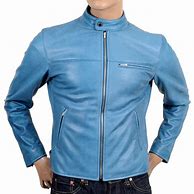Image result for Blue Leather Biker Jacket