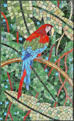 Stained Glass Mosaic Parrot Framed Wall Hanging | Mosaic animals ...
