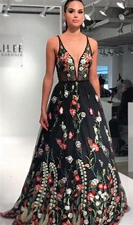 Image result for Black Floral Prom Dress