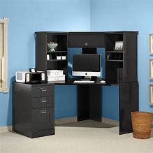 Image result for Black Corner Computer Desk with Hutch