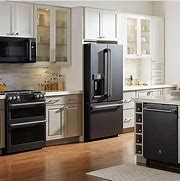 Image result for Kitchen Cabinets with Black Appliances