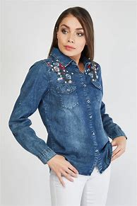 Image result for Women's Embroidered Denim Shirt