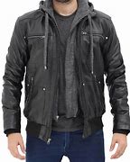 Image result for Black Leather Jacket with Hood