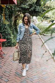 Image result for Denim Jacket with Dress and Sneakers