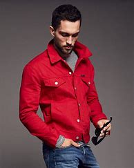 Image result for Red Jean Jacket Men