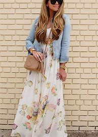 Image result for Floral Dress with Denim Jacket