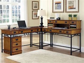 Image result for Wood L-shaped Desks for Home Office