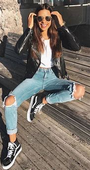 Image result for Outfits with Black Ripped Jeans