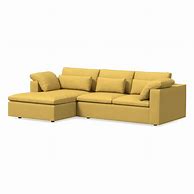 Image result for Harmony Sectional: Right Arm 2.5 Seater Sofa, Left Arm Chaise, Distressed Velvet, Olive, Dark Walnut, Down