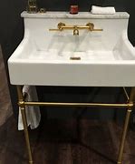 Image result for Mid-Century Collection Single Wide 49" Bath Console, Acorn/Chrome