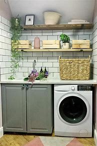 Image result for Laundry Room with Wood Shelves and Hanging Rod