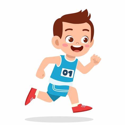 Premium Vector | Happy cute little boy run in marathon game