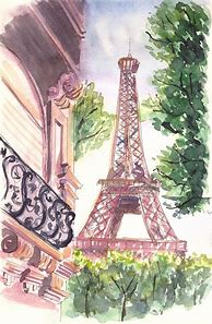 Image result for Paris Painting Eiffel Tower Infront of Lake