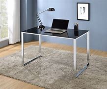 Image result for Black Office Desk with Glass Top On Casters
