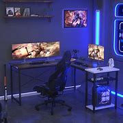 Image result for Aesthetic Oak White Gaming L-Desk