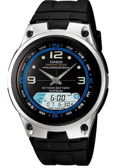 Casio AW 82 1AV Fishing Gear Moon Data 3 Alarms 10 Year Bat Watch  