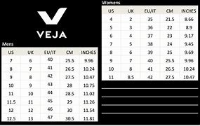 Image result for Veja Sneakers Size Chart