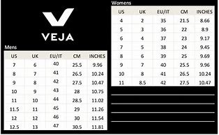 Image result for Veja Size Chart