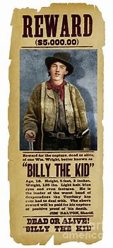 Image result for Billy the Kid Black White Wanted Poster