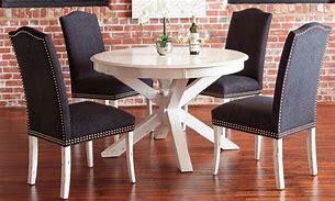 Image result for 39.4%22 Round Wooden Small Dining Table Set 4 Upholstered Chairs For Breakfast Nook Balcony