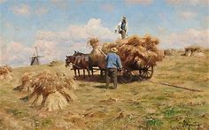 Farmers harvesting to Blackjack near Køge, Danish painter, 2K, Peter Merk Of Menstad, Danish realist painter, 1918, Peder Mørk Mønsted, Harvesting in Blaance HD Wallpaper