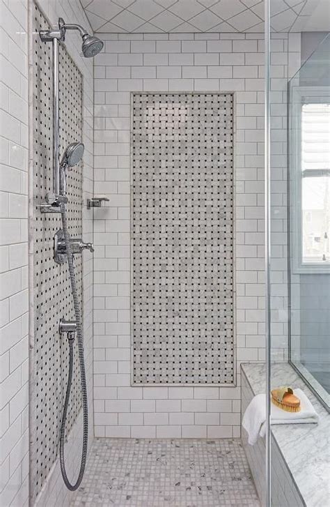 Add a sophisticated look to your shower with marble basketweave accent  