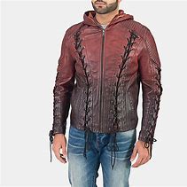 Image result for Men's Red Leather Hooded Jacket