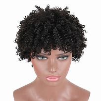 Image result for Short Bob Curly Synthetic Wigs Brazilian Kinky Curly Wigs With Bangs None Lace Wigs Natural Looking For Black Women