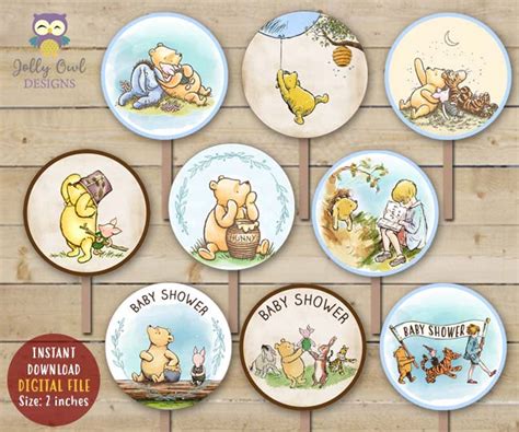 Winnie The Pooh Cupcake Toppers   Party Circles for Baby Shower – Jolly  