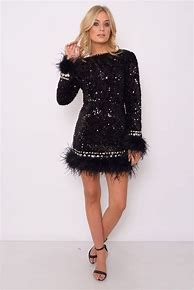 Image result for Black Velvet Feather Dress