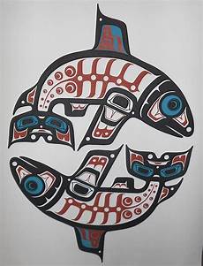 Haida Northwest Coast Indian Native Salmon Art Print Banner on Canvas