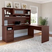 Image result for L-shaped Computer Desk with Hutch and Drawers