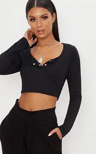Image result for Black Long Sleeve Cropped Top