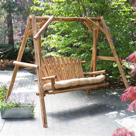 Coral Coast Rustic Oak Log Curved Back Porch Swing and A Frame Set  