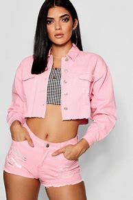 Image result for Pink Cropped Denim Jacket