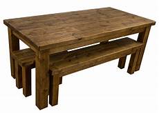 5X3 rustic wooden farmhouse dining table with matching benches