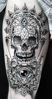 Image result for Good and Evil Skull Tattoo Design