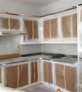 Image result for DIY Spray Painting Kitchen Cabinets