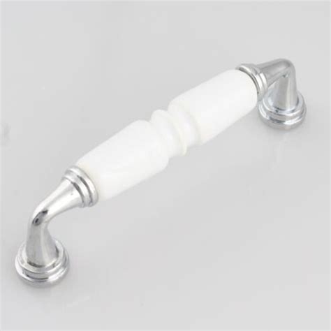 96mm Kitchen cabinet handle white ceramic drawer pull shiny silver  