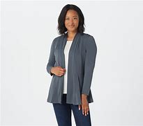 Image result for Susan Graver Regular Printed Woven Open Front Cardigan W/Patch Pockets
