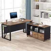 Image result for Modern L-shaped Computer Desk with Drawers