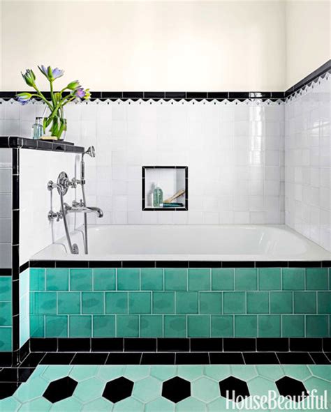 Green and Black Retro Bathroom   Interiors By Color