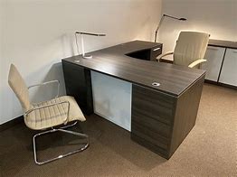 Image result for L-shaped Grey Desk with Drawers