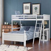 Image result for Dual Twin Bunk Bed with Desk Underneath