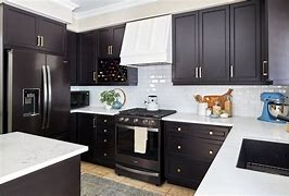 Image result for Dark Cabinets with Black Stainless Appliances
