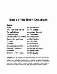 Image result for Battle of Books Practice Questions