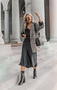 Image result for Low-Heeled Ankle Boots with Midi Dress