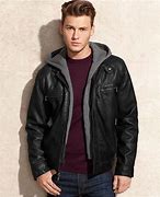 Image result for Men's Faux Leather Hooded Jacket