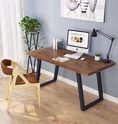 Image result for Brown Wood and Black Metal Desk