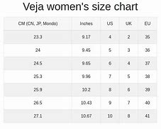 Image result for Veja Women Size Chart